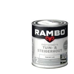 Rambo Vintage Pantserbeits Tuin- En Steigerhout Dekkend Puur Wit Zijdeglans 750 Ml