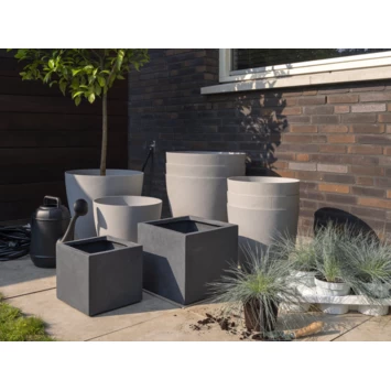 Pot Fiberclay Donkergrijs Streep Vierkant Ø33 H29 Cm - Afbeelding 2